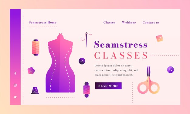 Gradient seamstress landing page template