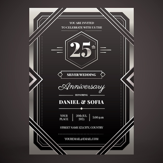 Free vector gradient silver anniversary invitation