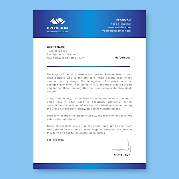 Free vector gradient simple precision plumbing solutions letterhead