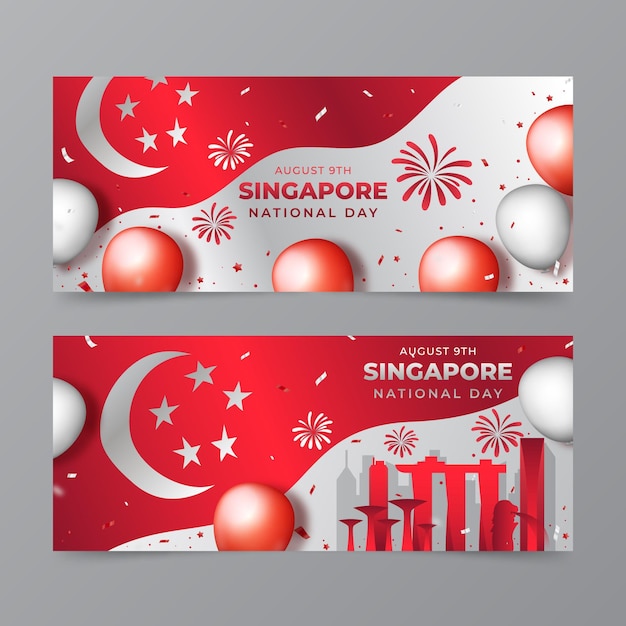 Free vector gradient singapore national day banners set