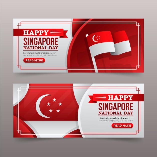 Vettore gratuito set di banner per la festa nazionale di singapore sfumati