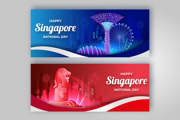 Vettore gratuito set di banner per la festa nazionale di singapore sfumati