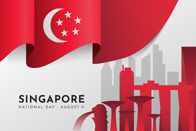 Vettore gratuito gradiente illustrazione della giornata nazionale di singapore