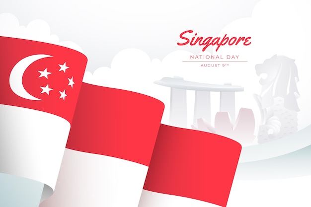 Vettore gratuito gradiente illustrazione della giornata nazionale di singapore