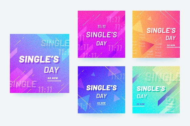 Free vector gradient single's day instagram posts collection