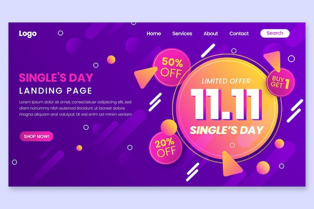 Free vector gradient single's day landing page template