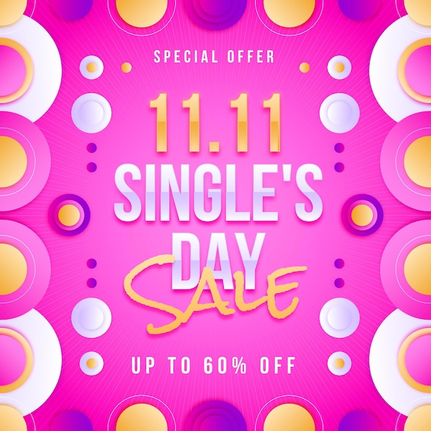 Free vector gradient single's day sale illustration