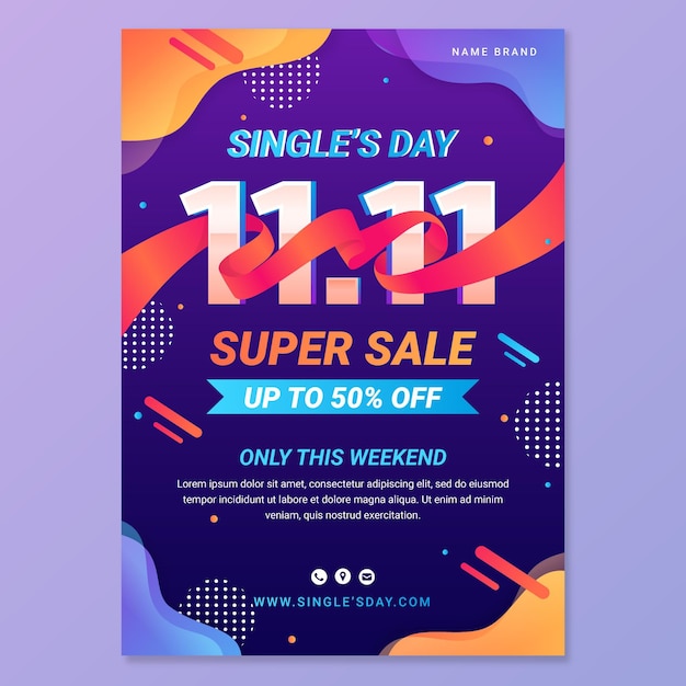 Gradient single's day vertical poster template