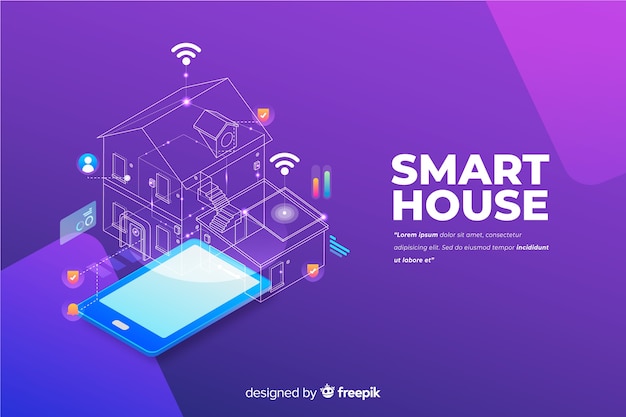 Gradient smart home isometric background