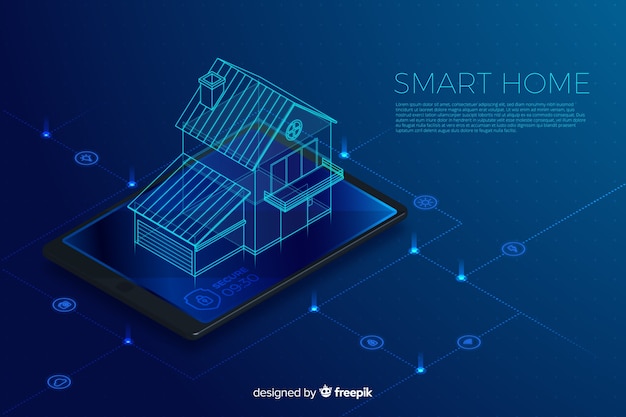 Gradient smart home isometric technology background