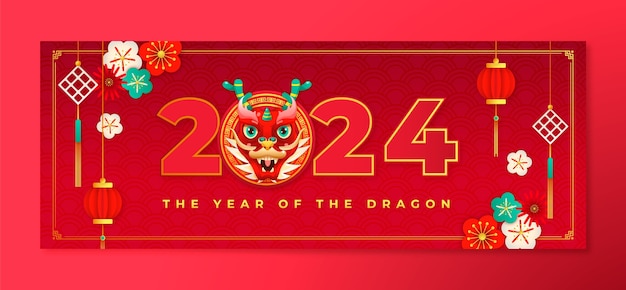 Gradient social media cover template for chinese new year festival