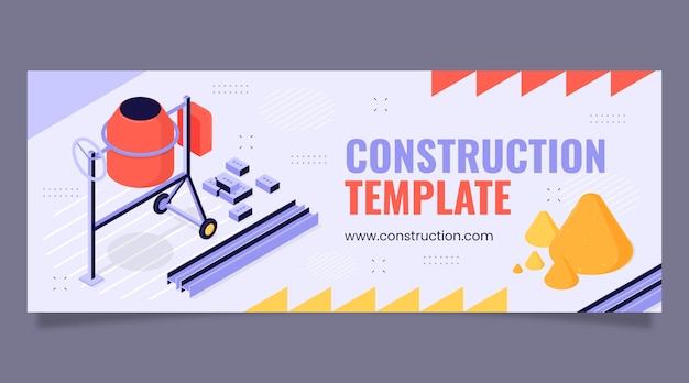 Gradient social media cover template for construction domain