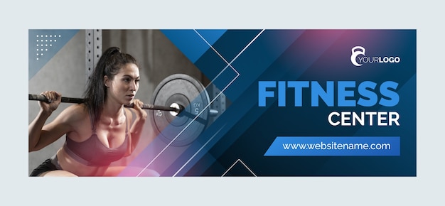 Gradient social media cover template for gym and exercise