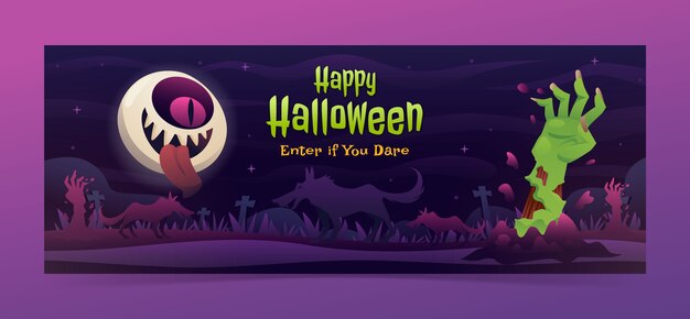 Gradient social media cover template for halloween season celebration