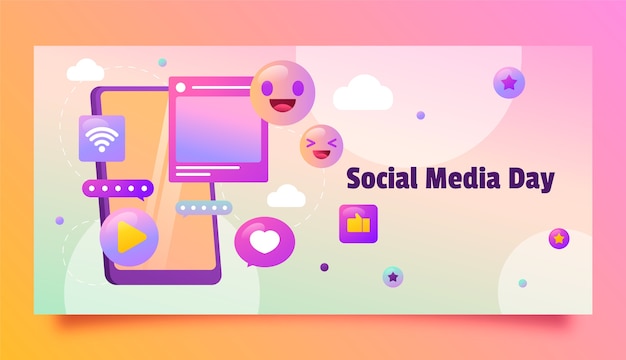 Free vector gradient social media day horizontal banner template