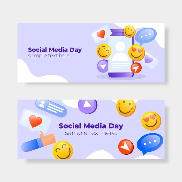 Free vector gradient social media day horizontal banners collection