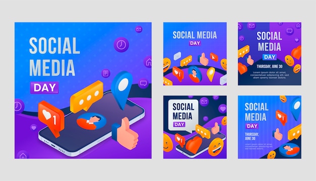 Gradient social media day instagram posts collection
