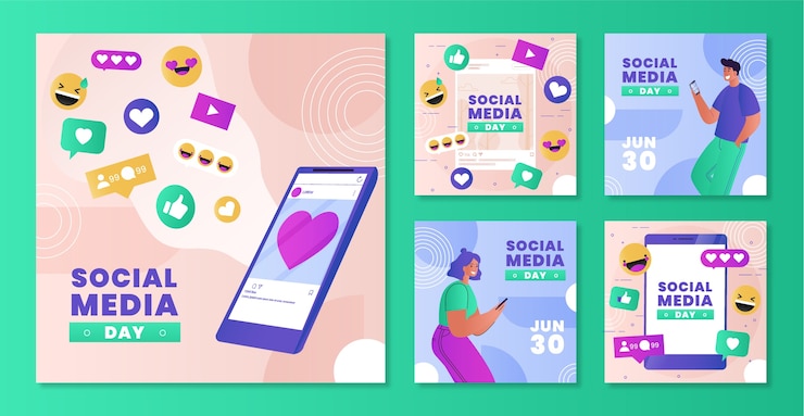 Бесплатный Вектор коллекция постов в instagram день градиента в социальных сетях
