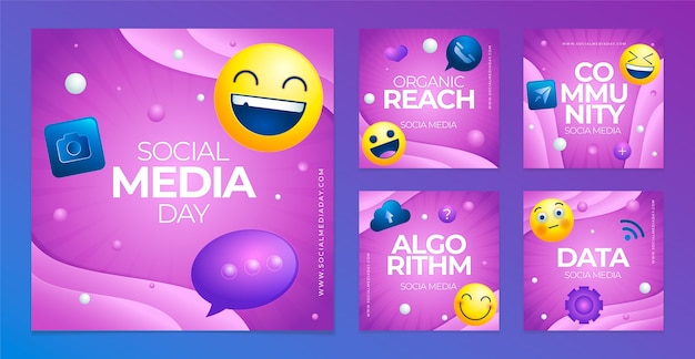 Gradient social media day instagram posts collection