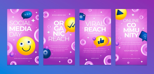 Free vector gradient social media day instagram stories collection