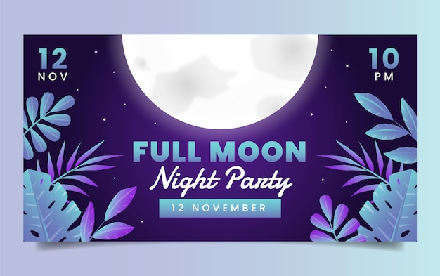 Gradient social media post template for full moon party with leaves
