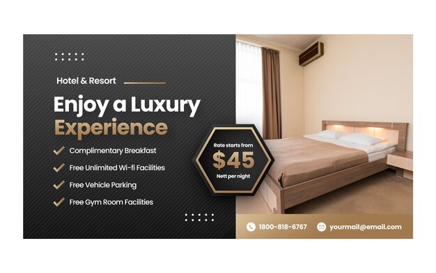 Gradient social media promo template for luxurious hotel experience