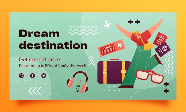 Gradient social media promo template for travel agency