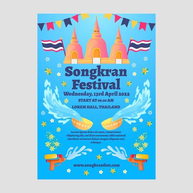 Gradient songkran vertical flyer template