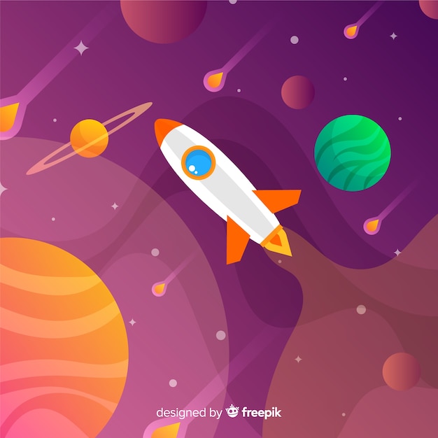 Free vector gradient space background with rocket