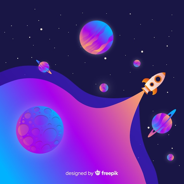 Free vector gradient space background with rocket