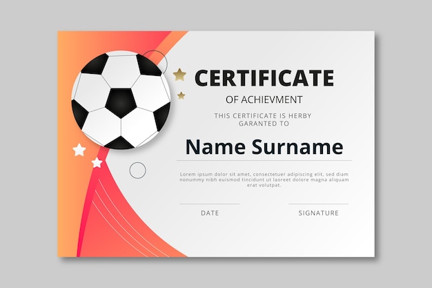 Vettore gratuito design del certificato sportivo sfumato