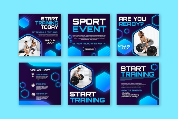 Free vector gradient sport instagram posts