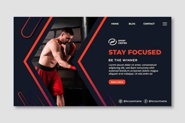 Gradient sport landing page template with male boxer