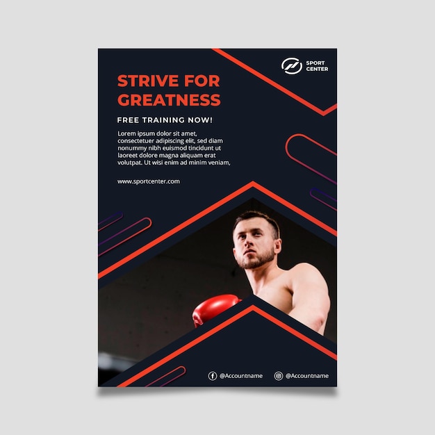 Modello di poster verticale sportivo gradiente con boxer maschio