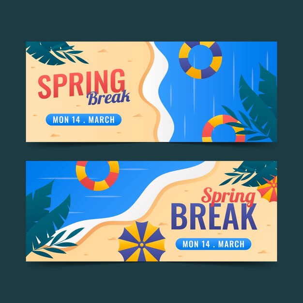 Gradient spring break horizontal banners set