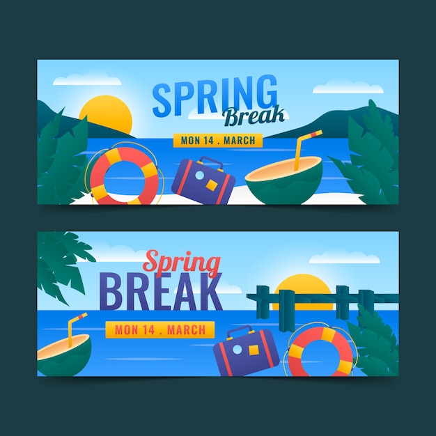 Set di banner orizzontali sfumati per le vacanze di primavera