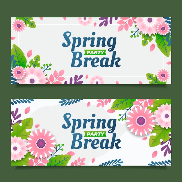 Free vector gradient spring break horizontal banners set