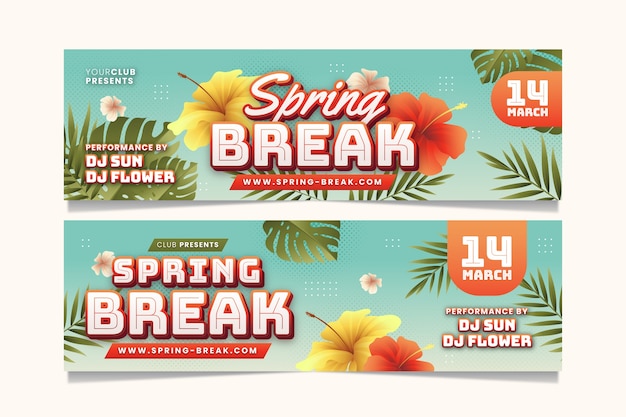 Free vector gradient spring break horizontal banners set