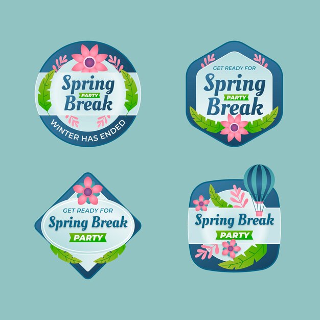 Free vector gradient spring break stamps collection