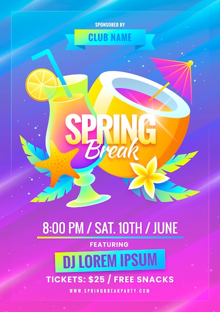 Free vector gradient spring break vertical flyer template