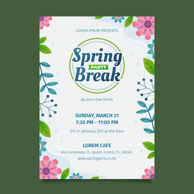 Free vector gradient spring break vertical poster template