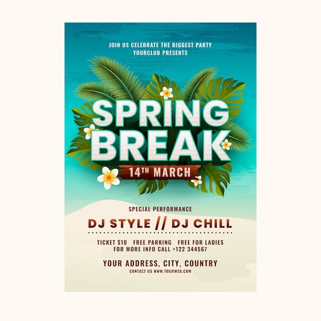 Free vector gradient spring break vertical poster template