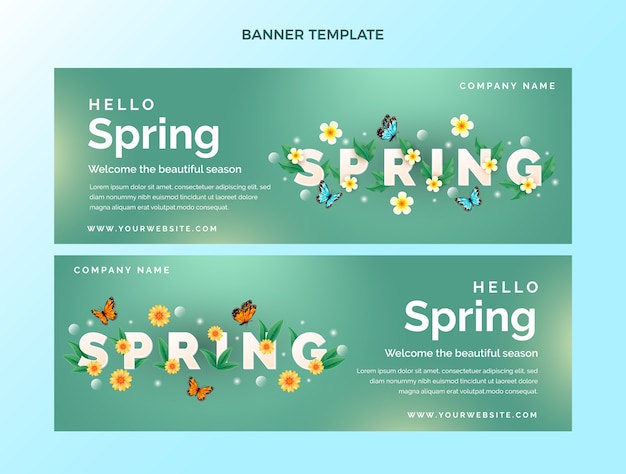 Free vector gradient spring horizontal banners set