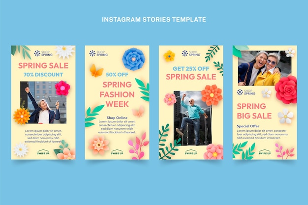 Free vector gradient spring instagram stories collection