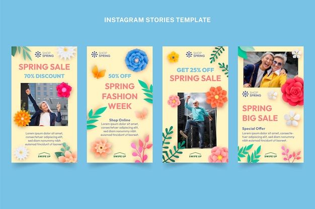 無料ベクター グラデーション春のinstagramストーリーコレクション