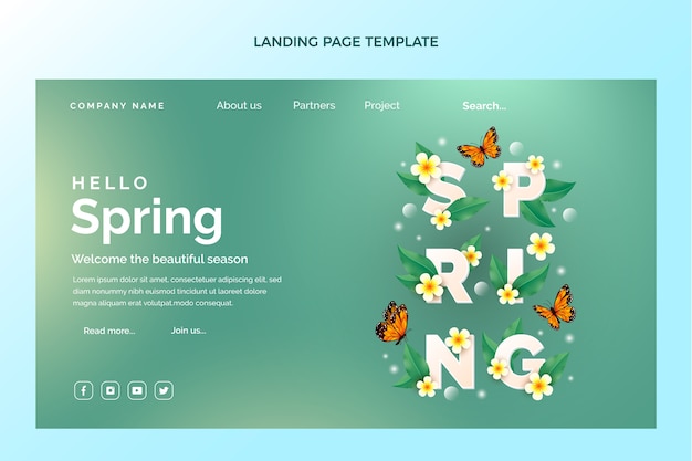 グラデーション春のランディングページテンプレート