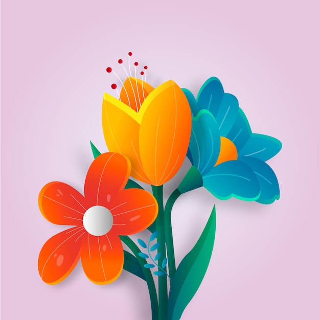 Градиент весенний бумажный стиль цветы