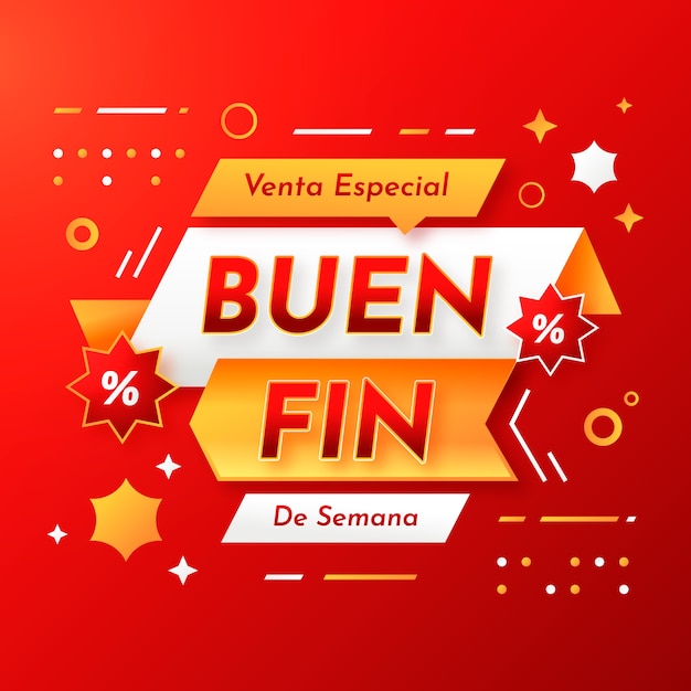 Бесплатное векторное изображение Шаблон градиентного квадратного баннера для мероприятия эль-буэн-фин на испанском языке