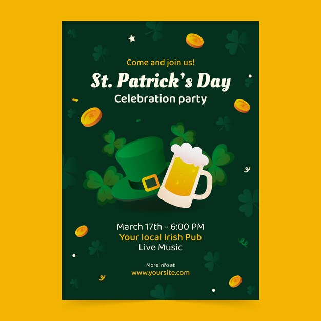 Free vector gradient st patrick's day poster flyer template