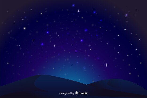 Gradient starry night background and mountain shapes